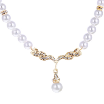 Elegant Necklace Earrings Women Fashion Jewelry Set Faux Pearl Bridal Wedding Alloy Party Studs Necklace Earrings Set