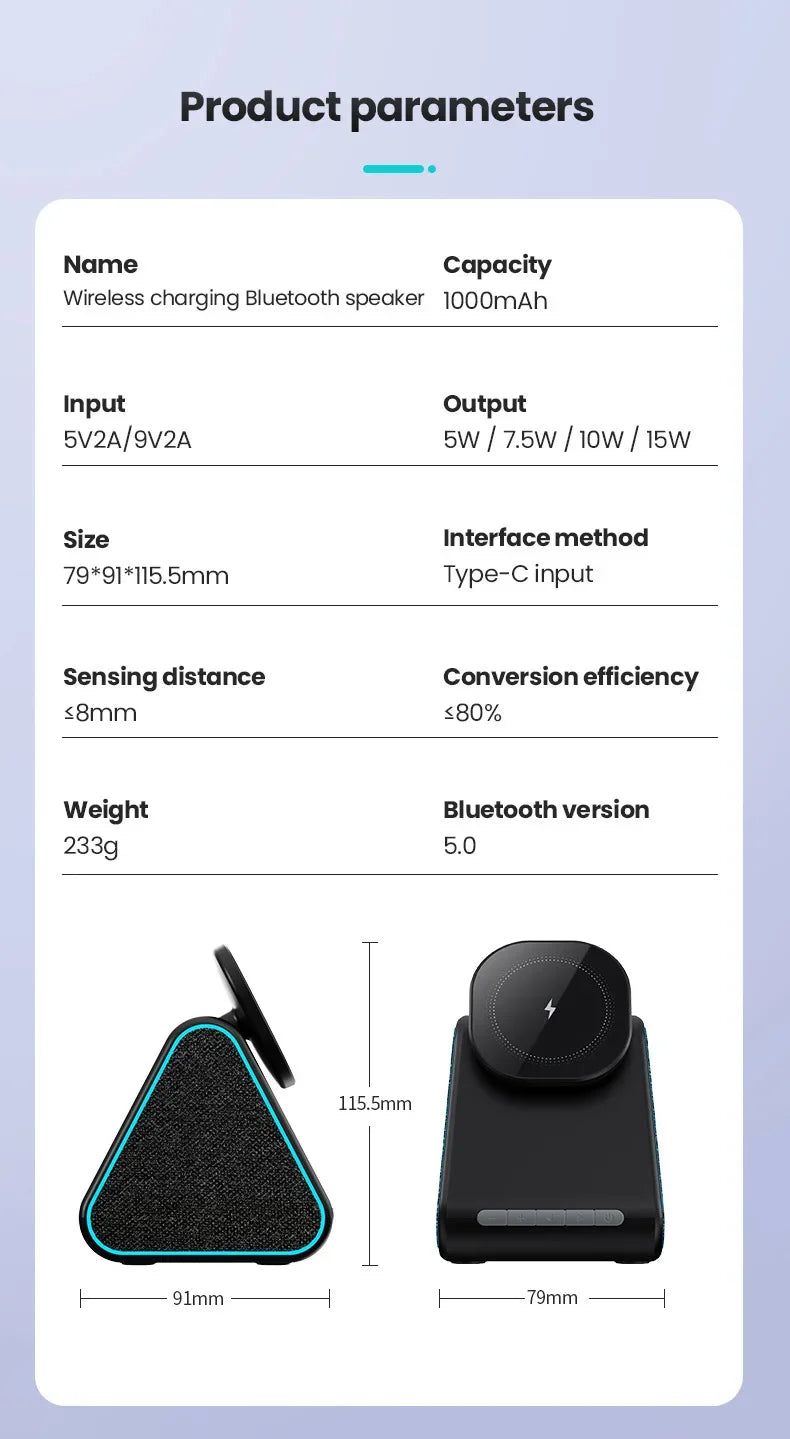 Wireless Charger Phone Holder Magnetic Wireless Charging Bluetooth Speaker Suitable For IPhone 16 15 Fast Charging