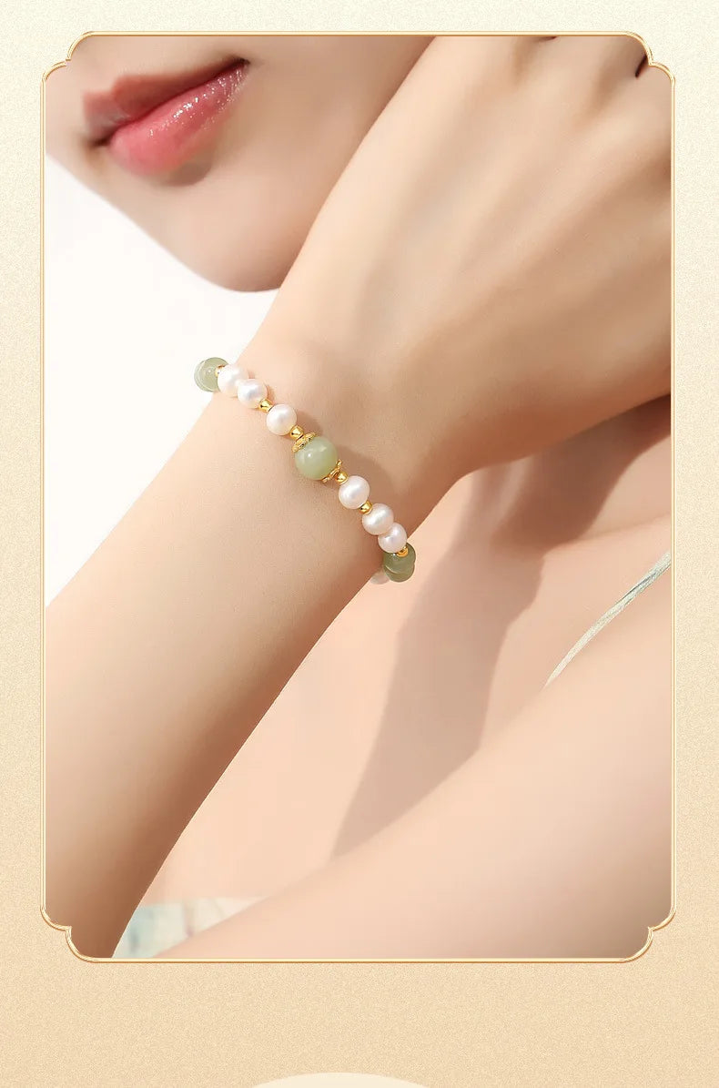 Jades Jewelry For Wedding Women Girlfriend Christmas Gifts Agates Elastic Bangle Bracelets Green Stone Beads Bracelet Crystal