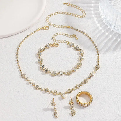 Bridal Shining Crystal Jewelry Set Rhinestone Exquisite Earrings Bracelet Diamond Necklace Women