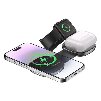 3-in-1 Foldable Magnetic Wireless Charger, 15W Fast Charging, Multi-function Wireless Charging for IPhone, IWatch, Earphones