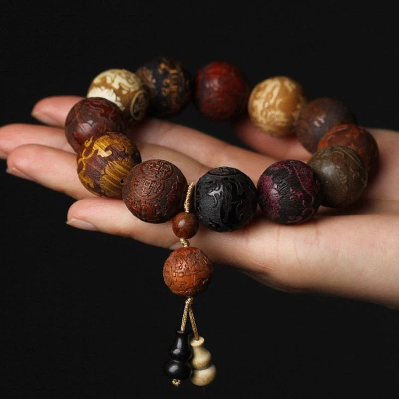 20mm Handmade Wood Carved Beaded Bracelet With Pendant For Men And Women Jewelry Gift
