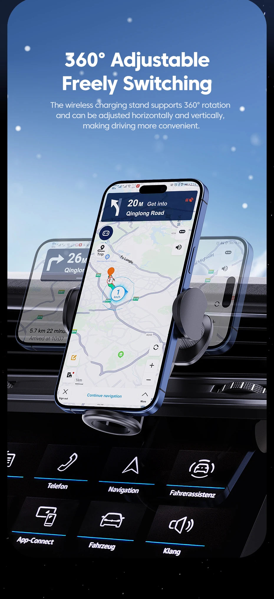 Wireless 15W Car Charger Air Vent Phone Holder 360 Ritation AdjustmentSuper Fast Charging Station for iPhone 16 15 14 13 12