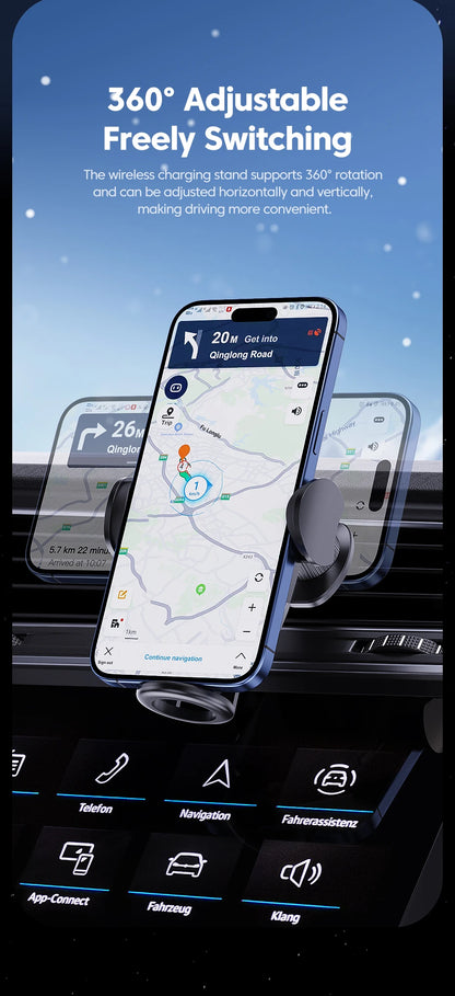 Wireless 15W Car Charger Air Vent Phone Holder 360 Ritation AdjustmentSuper Fast Charging Station for iPhone 16 15 14 13 12