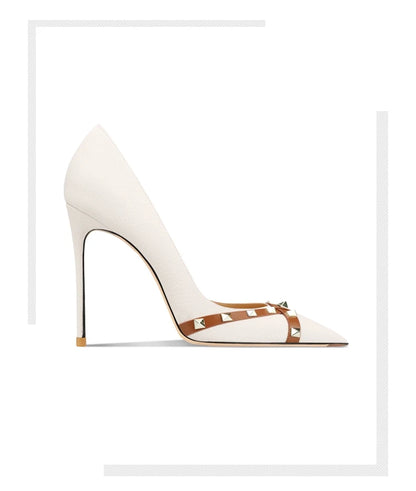 Patent Leather 2025 Star Style Luxury Rivets Women Shoes High Heels Pointed Toe Pumps Wedding Shoes Evening Dress Shoes 34