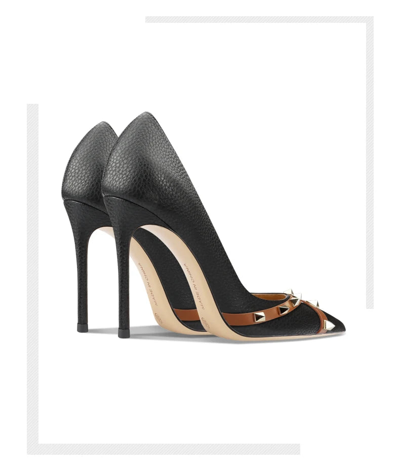 Patent Leather 2025 Star Style Luxury Rivets Women Shoes High Heels Pointed Toe Pumps Wedding Shoes Evening Dress Shoes 34