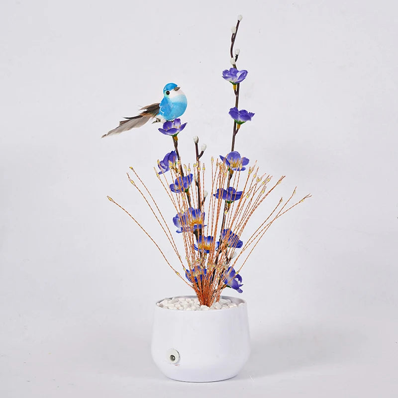 LED Flower and Bird Potted Lamp, Artificial Flower Table Lights, for Camping Gift Living Room Bedroom Mother Home Decor Lamp