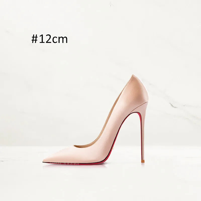 2025 Winter New High-heeled Shoes for Women, Green, Real Silk Satin, Thin Heel, Pointed Toe,Elegant,12cm,Single Shoes for Ladies