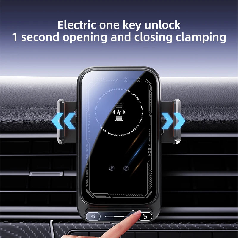 Car Phone Charger Phone Holder 66W Wireless & Wired Charger Auto Sensing One-Touch Release and Rotation Qi FCC ROHS Certified
