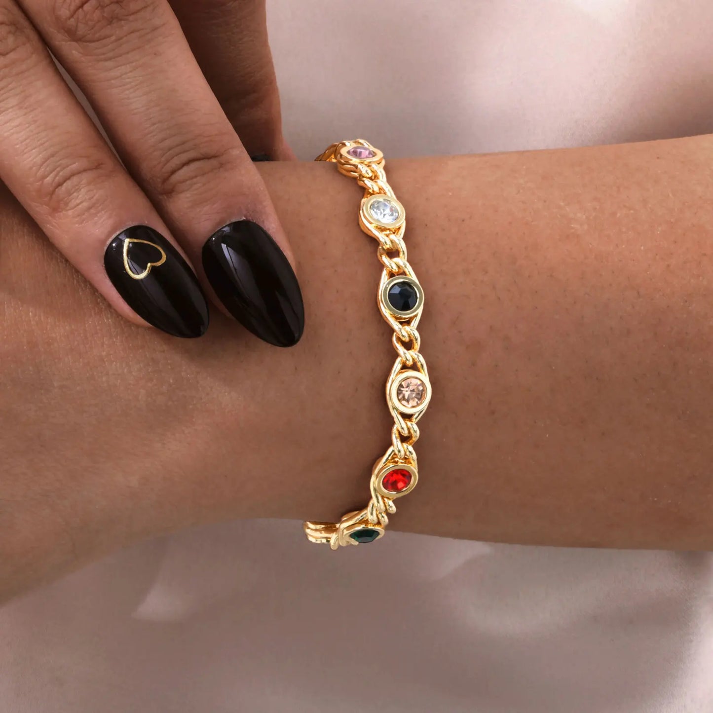Colorful Zircon Bracelet for Women, 18k Gold Plated Birthstone Bangle, Waterproof Chain Jewelry