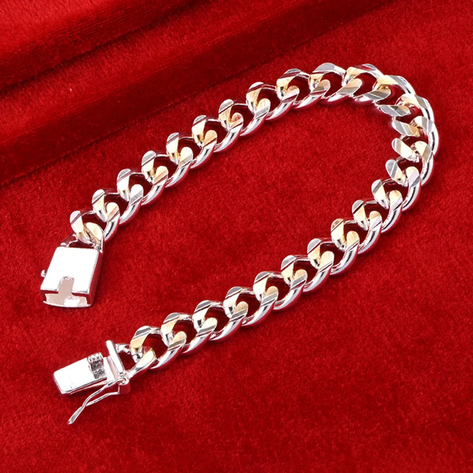 925 Silver gold exquisite 10mm chain men women Chain noble wedding bracelet fashion charm wedding birthday gift some style