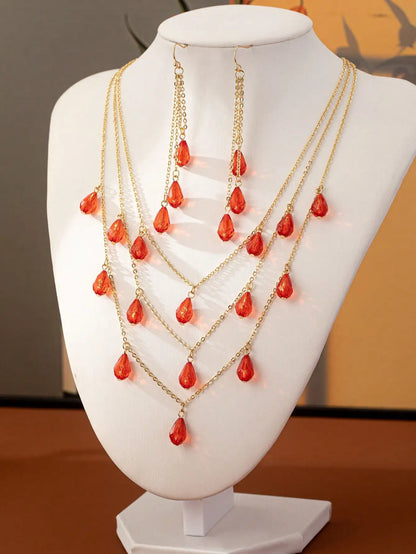 A Set of 3 Pieces of Trendy,  Fashionable, Versatile Women's Earrings and Necklace Set