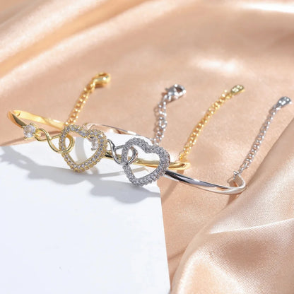 ‌Heart Bracelet with Extender Chain, Women Fashion Alloy Gold Plated Jewelry‌