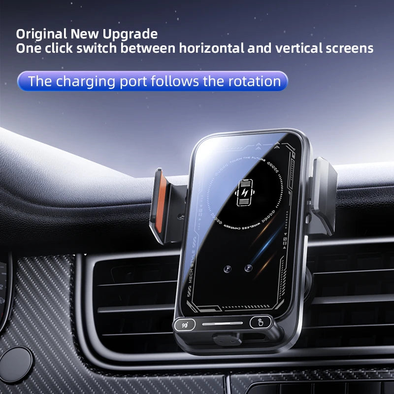 Car Phone Charger Phone Holder 66W Wireless & Wired Charger Auto Sensing One-Touch Release and Rotation Qi FCC ROHS Certified