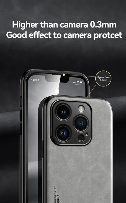 Luxury Leather Case For iPhone 17 16 16e 15 14 13 12 11 Pro Max Plus 12 13 Mini SE 8 7 Cover With Metal Plate Support Car Hold