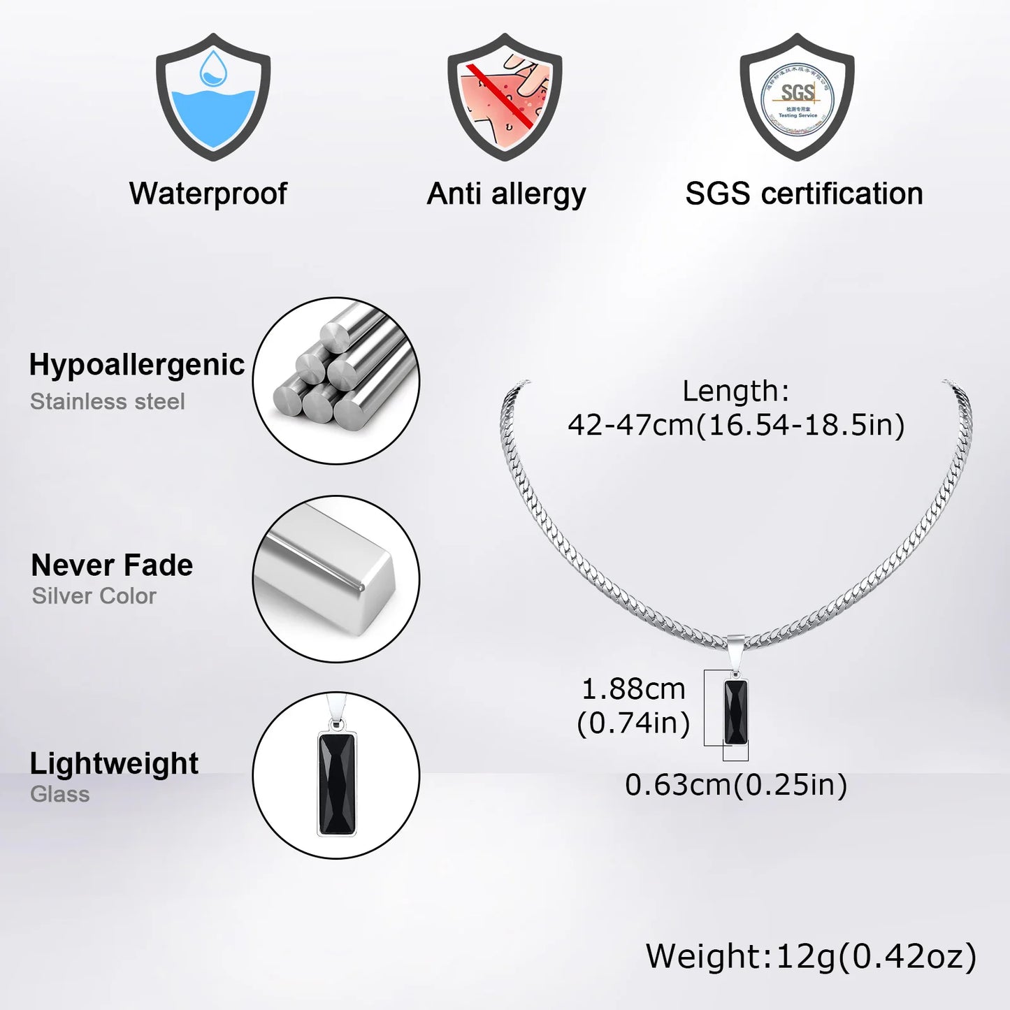 Stylish Mens Geometric Stone Pendent Necklaces,Stainless Steel Flat Cuban Chain Collars,Hip Hop Jewelry Gifts for Him Boys