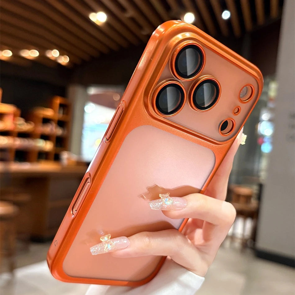 Luxury Matte Hard PC Ultra Slim Case for iPhone 17 Pro Max 16 15 14 13 Plating Camera Film Protector Frosted Shockproof Cover