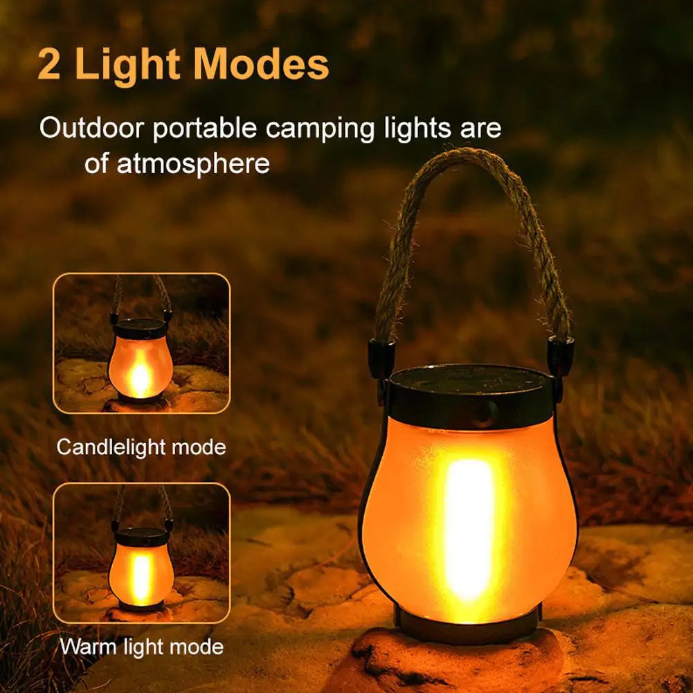 Camping Lamp Solar Flame Lights Garden Lantern Flickering LED Light Decorative Yard Decor with Rope Rechargeable Camping Lamp