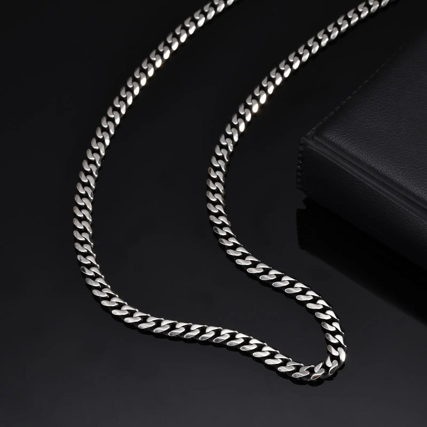 Vintage Chain Necklace for Men Boys,3/5/7mm Retro Grey Stainless Steel Collars,Rock Punk Antique Jewelry Gifts