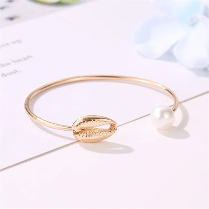 Bling Shell Shaped Bracelet For Women Trend Elegant Heavy Metal Geometry Adjustable Pearl Bracelet Hand Jewelry Accessories Gift