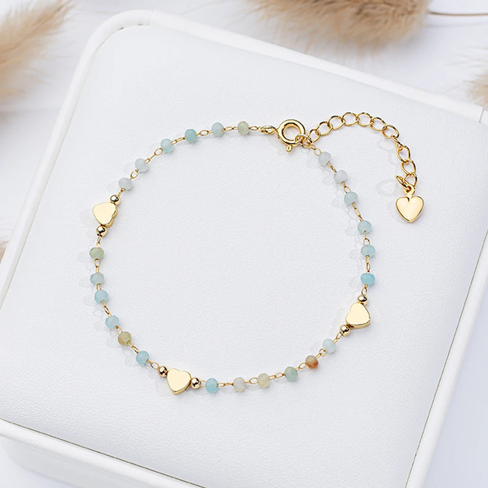 Natural Stone Bracelet on Hand for Women Fashion Jewelry  Handwork Chain Bangle  Heart Design