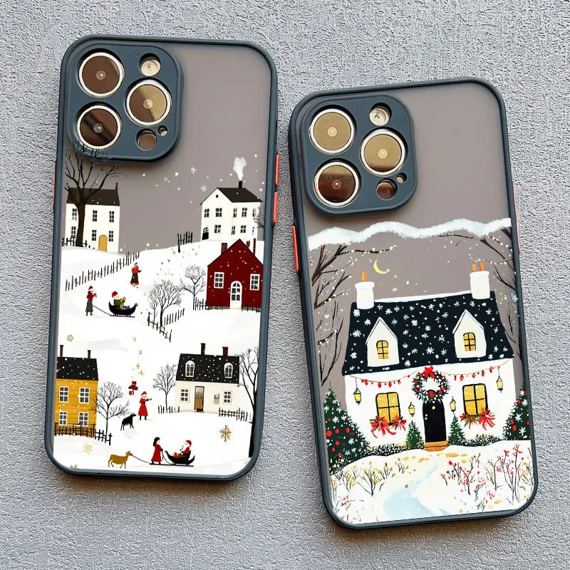 Rural Building Snow Scenery Phone Case For iPhone 16 15 Pro Max Plus 14 13 Pro Max 12 Mini 11 XS X XR 7 8 Plus Shockproof Covers