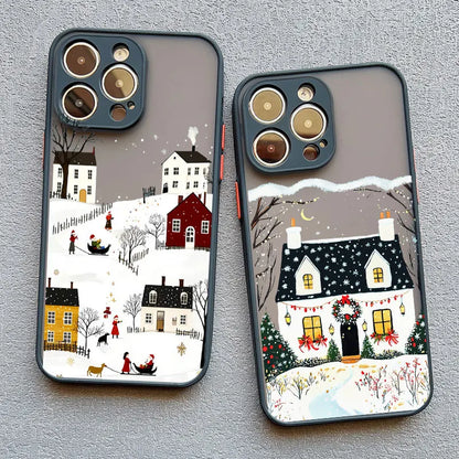 Rural Building Snow Scenery Phone Case For iPhone 16 15 Pro Max Plus 14 13 Pro Max 12 Mini 11 XS X XR 7 8 Plus Shockproof Covers