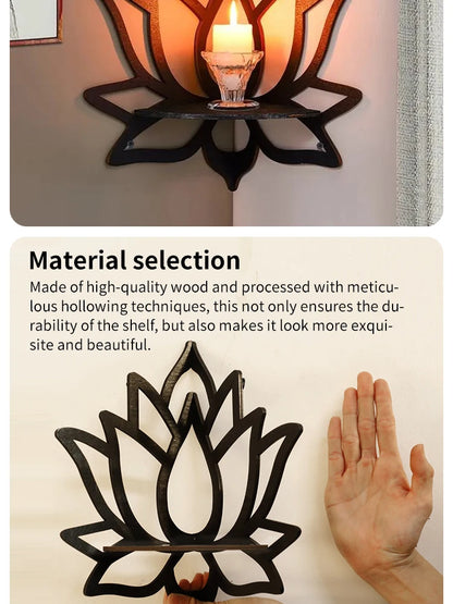 Wooden Lotus Hollow Decorative Rack Aromatherapy Organiser Essential Oil Candle Holder Wall Mounted Shelf Corner Shelf