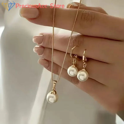 2 Pieces Of Round Pearl Jewelry Set, Earrings, Pendants, Necklaces, Ladies' Exquisite And Fashionable Wedding Jewelry Set,Gifts