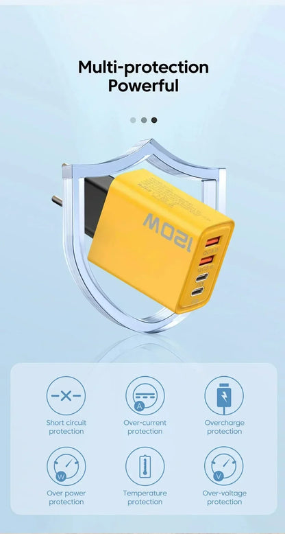 Total 120W Phone Charger Fast Charging Quick Charger PD USB Type C Wall Adapter For iPhone 16 15 Xiaomi 14 Huawei Redmi Oneplus