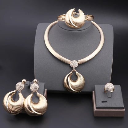 Dubai Jewelry Set For Women Silver Plated Luxury Necklace Earrings Bracelet And Ring Set Jewelry For Wedding Party Trending ﻿