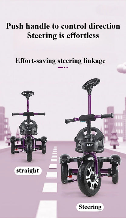 2 in 1 Toddler Tricycle for Kids Trike with Push Handle Adjustable Seat Storage Baskets Balance Bike Birthday Gift for Boy Girl