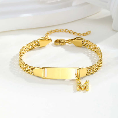 Personalized Engrave ID Name Custom Bracelet for Women Girl, Initial A-Z Letter Alphabet Pendant Stainless Steel Jewelry Gift