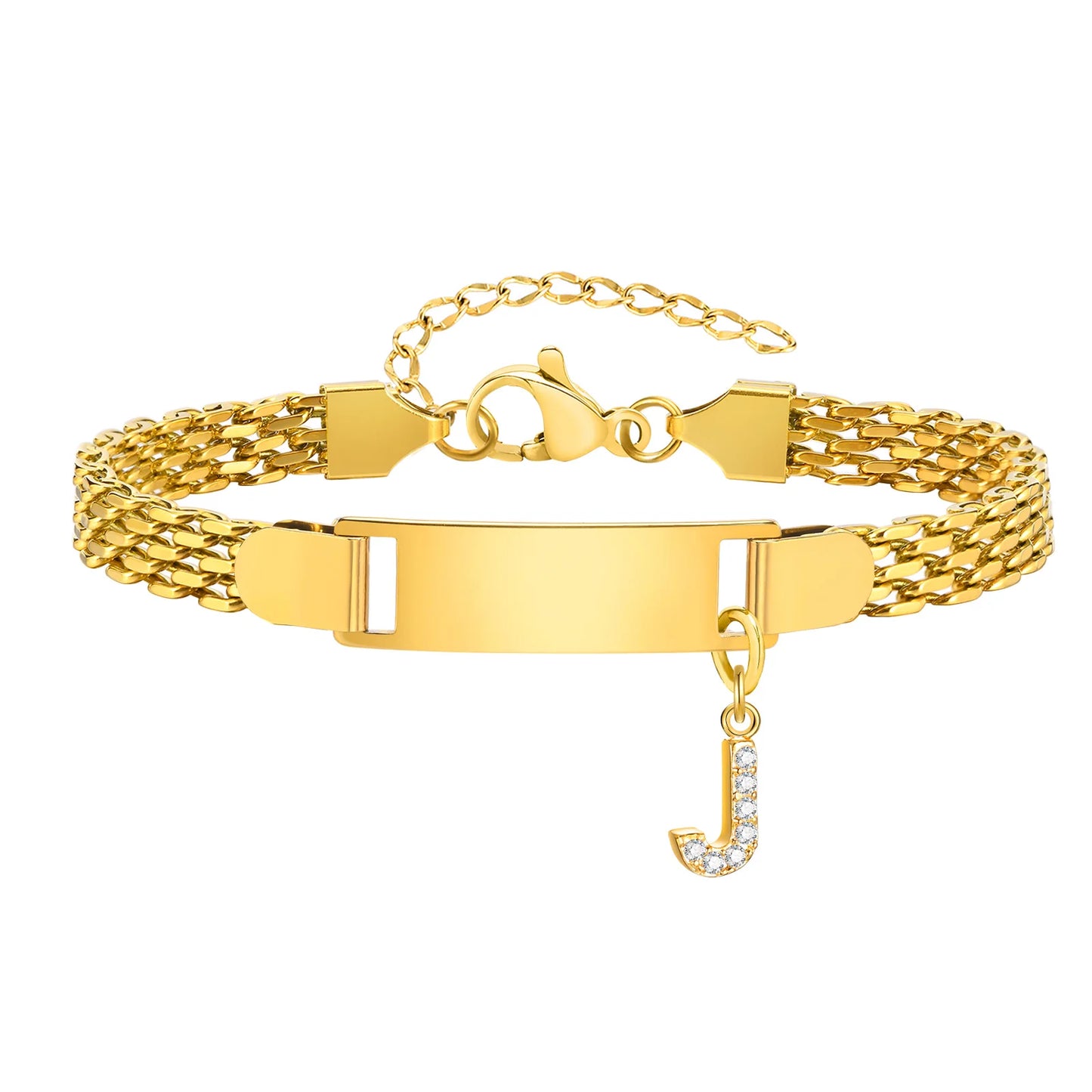 Personalized Engrave ID Name Custom Bracelet for Women Girl, Initial A-Z Letter Alphabet Pendant Stainless Steel Jewelry Gift