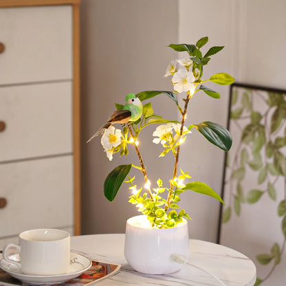 LED Flower and Bird Potted Lamp, Artificial Flower Table Lights, for Camping Gift Living Room Bedroom Mother Home Decor Lamp