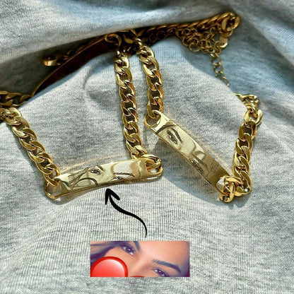 Customized Photo Engraved Couple Bracelet Personalized Laser Engraved Eye Picture On Stainless Steel Chain Jewelry Couples Gifts