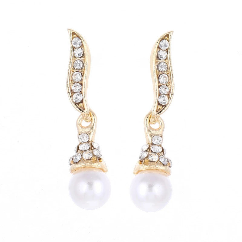 Elegant Necklace Earrings Women Fashion Jewelry Set Faux Pearl Bridal Wedding Alloy Party Studs Necklace Earrings Set