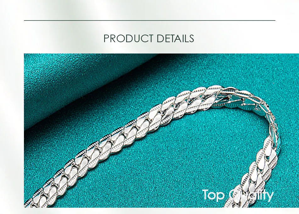 DOTEFFIL 925 Silver Bracelet 6mm 18/19/20cm Flat Side Chain Lobster Clasp For Woman Man Wedding Engagement Jewelry