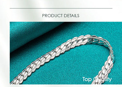 DOTEFFIL 925 Silver Bracelet 6mm 18/19/20cm Flat Side Chain Lobster Clasp For Woman Man Wedding Engagement Jewelry