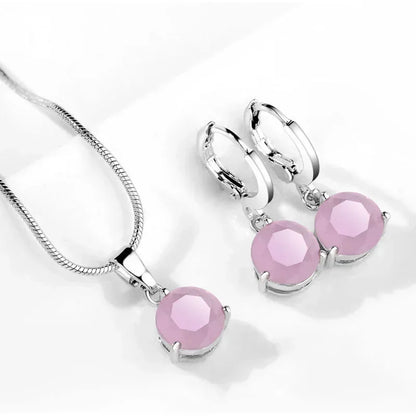 Classic Wedding Jewelry Set For Women Multicolor Zircon Silver Color Earrings Necklace Fashion Gift Jewellery