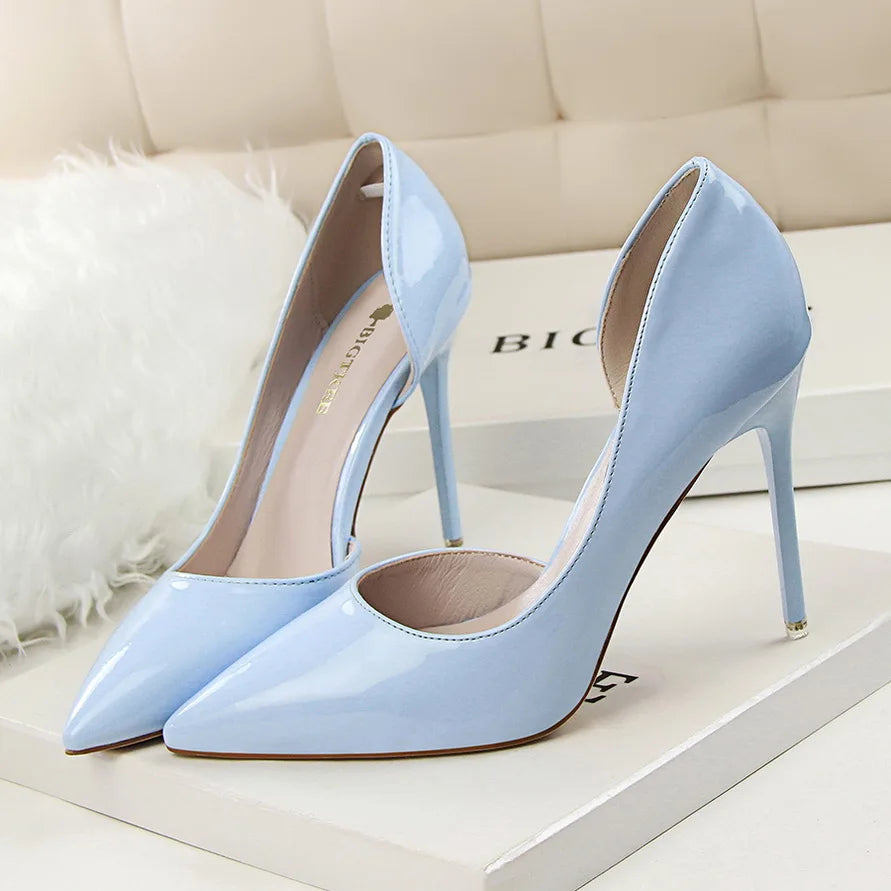 Women 7.5cm 10.5cm High Heels Yellow Pumps Office Stiletto Wedding Bridal Scarpins Short Heels Lady Hollow Party Shoes