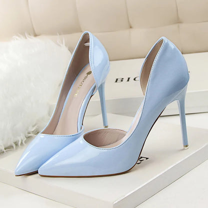 Women 7.5cm 10.5cm High Heels Yellow Pumps Office Stiletto Wedding Bridal Scarpins Short Heels Lady Hollow Party Shoes