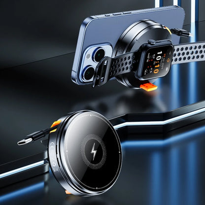 3-in-1 Wireless Charger Zinc Alloy Portable Wireless Charger Retractable Cable Magnetic Wireless Charger Wireless Charger Stand