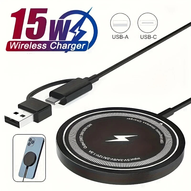 Original Wireless Charger 15W Fast Charging 2 in 1 USB-C + USB-A Port for cell phone