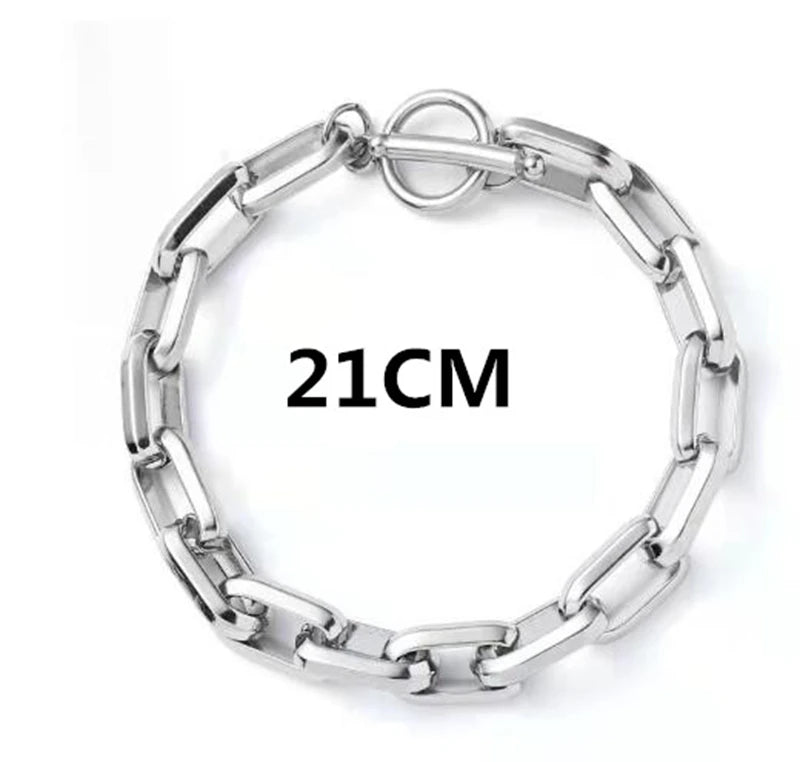 Titanium Steel Hip-hop Bracelet OT Buckle Punk Cuban Chain Bangle for Men's Women's Couple Anniversary Holiday Gift