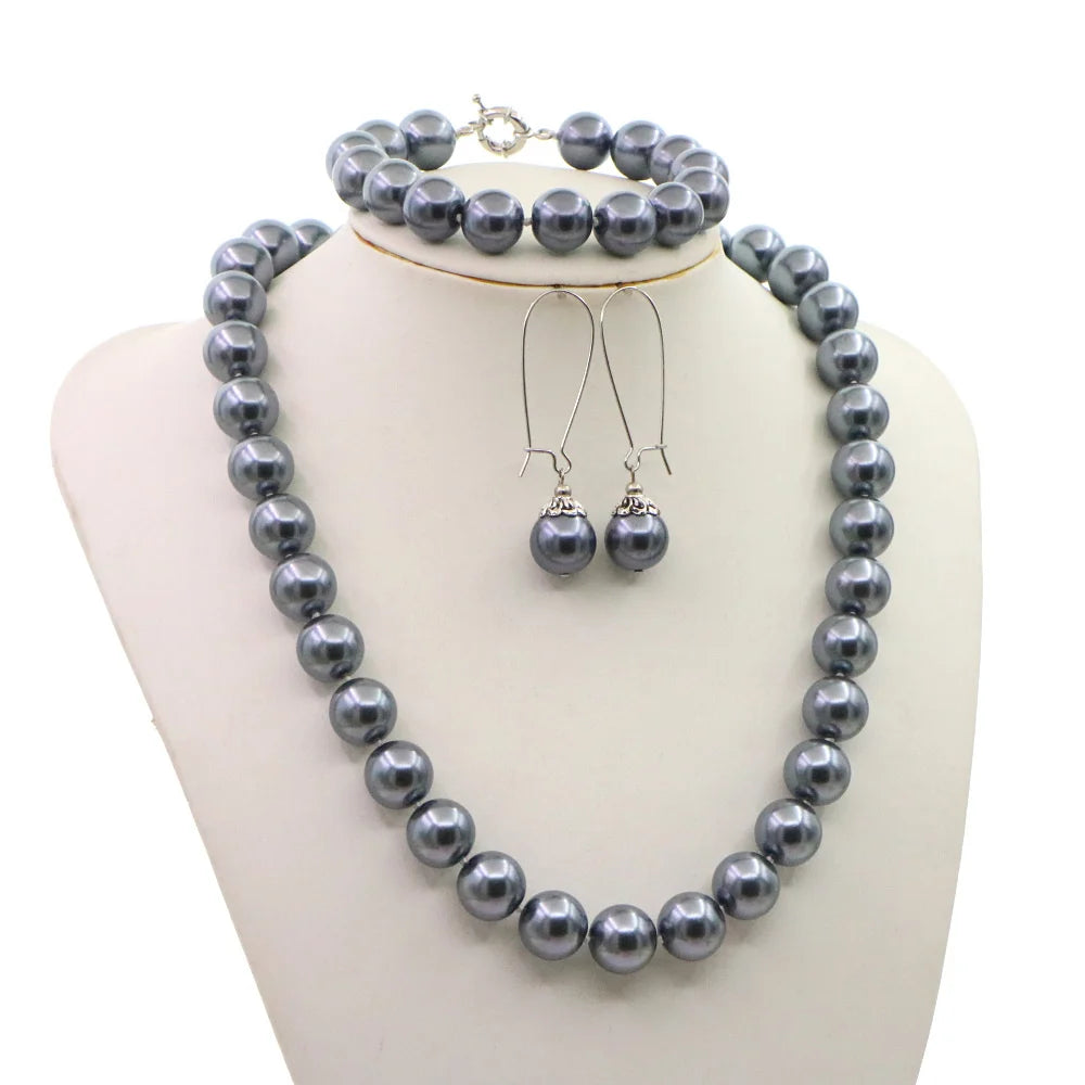 Jewelry for Women 12mm Black Imitation Pearls Necklace Bracelet Earring Set Girl Christmas Wedding Gift Design Manufacturing
