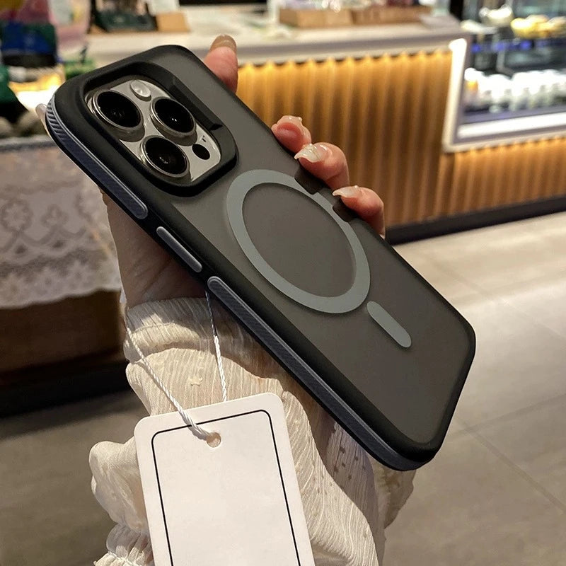 Luxury Matte Armor Phone Case For iPhone 16 15 14 11 12 13 Pro Max Plus Magsafe Magnetic Bumper Back Cases Cover Funda Coque