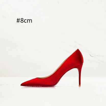 2025 Winter New High-heeled Shoes for Women, Green, Real Silk Satin, Thin Heel, Pointed Toe,Elegant,12cm,Single Shoes for Ladies