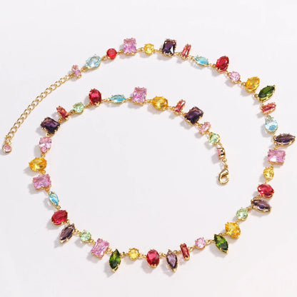 18K Golden Plated New Luxury Colourful Crystal Zircon Necklace For Women Fashion Party Jewelry Accessories Ladies Jewellery