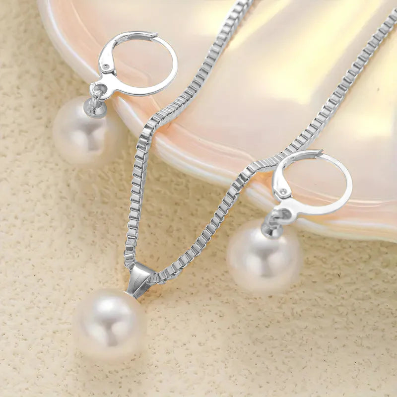 New Round Pearl Jewelry Set Of Earring Pendant Necklace For Women Exquisite Fashion Wedding Jewelry Set Gift